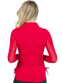 IBKUL Adjustable Long Sleeve Zip Polo - Red