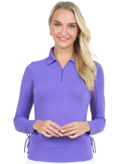 IBKUL Adjustable Long Sleeve Zip Polo - Plum
