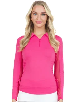 IBKUL Adjustable Long Sleeve Zip Polo - Watermelon