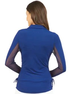 IBKUL Adjustable Long Sleeve Zip Polo - Navy