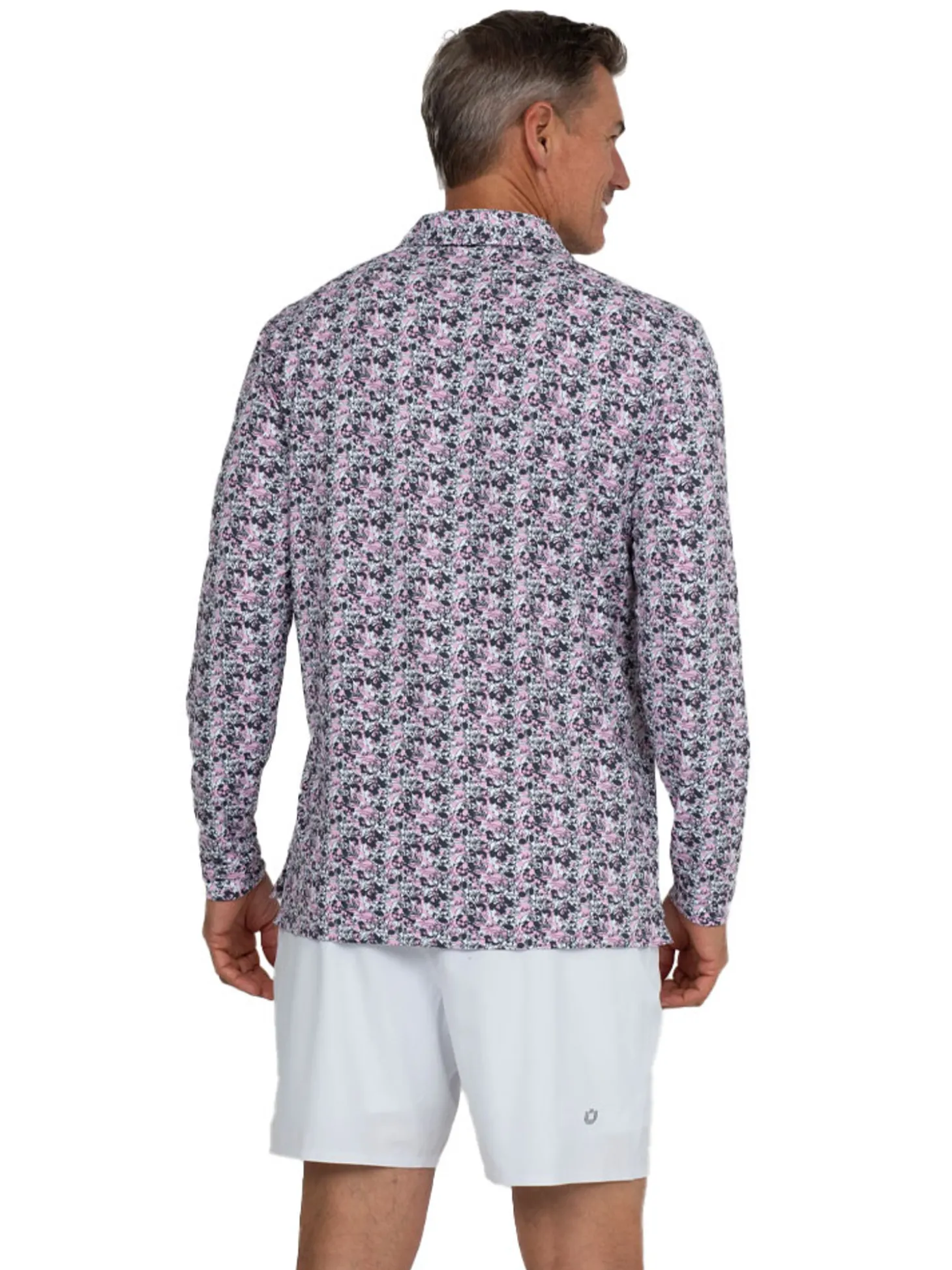 IBKUL Chaos Print Long Sleeve Polo - Lt. Pink/Charcoal