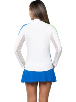 IBKUL Colour Block Long Sleeve Mock Neck Top - Hot Pink/Turquoise