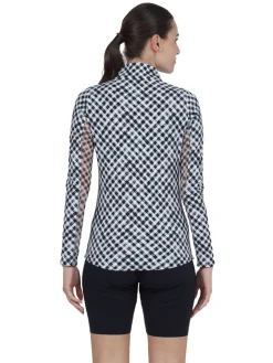 IBKUL Gingham Check Long Sleeve Mock Neck Top - Black/White