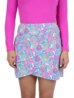 IBKUL Gloria Print Layered Skort (17.25") - Hot Pink/Turquoise