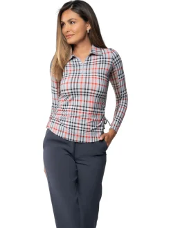 IBKUL Judith Print Long Sleeve Zip Polo - Grey/Red