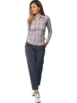 IBKUL Judith Print Long Sleeve Zip Polo - Grey/Red