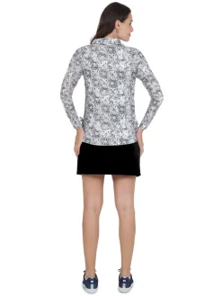 IBKUL Kathy Print Long Sleeve Zip Polo - Black/Grey