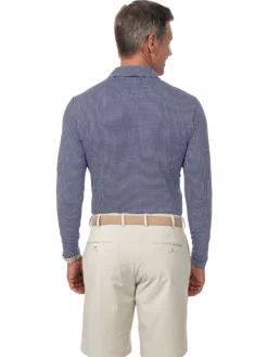 IBKUL Mini Check Print Long Sleeve Polo (Modern Fit) - Navy/White