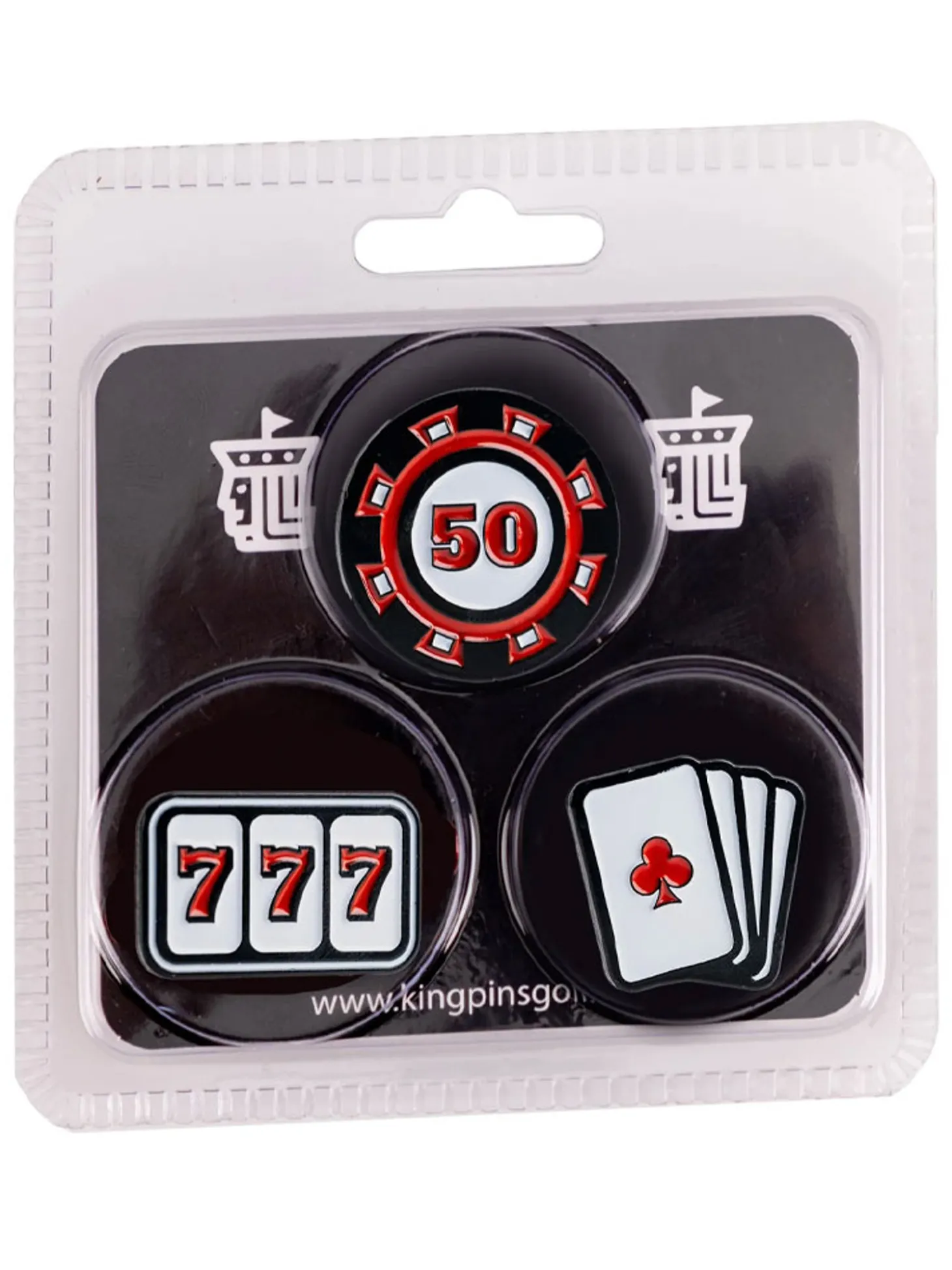 King Pins Golf Ball Marker Set 3 Pack - Casino
