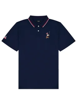 Malbon Eagle Buckets Performance Pique Polo - Navy