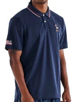 Malbon Eagle Buckets Performance Pique Polo - Navy