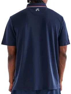 Malbon Eagle Buckets Performance Pique Polo - Navy