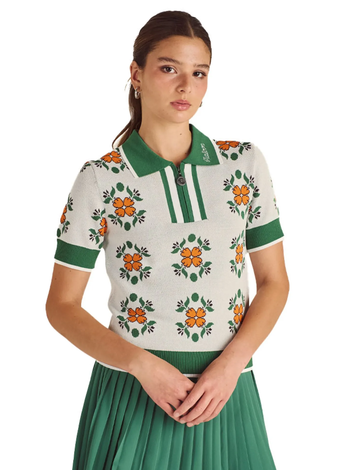 Malbon Womens Lucia Quarter Zip Polo - Ivory Multi