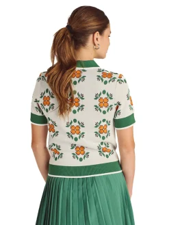 Malbon Womens Lucia Quarter Zip Polo - Ivory Multi