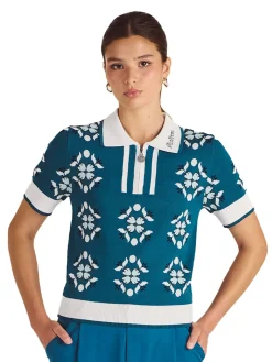 Malbon Womens Lucia Quarter Zip Polo - Ocean Multi