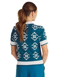 Malbon Womens Lucia Quarter Zip Polo - Ocean Multi