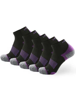 Meikan 5 Pack Women's Quarter Cut Performance Sports Socks - Black/Purple