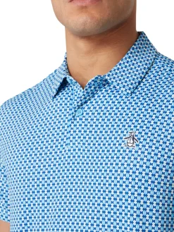 Original Penguin Pete's Bowtie Micro Print Polo - Blue Grotto