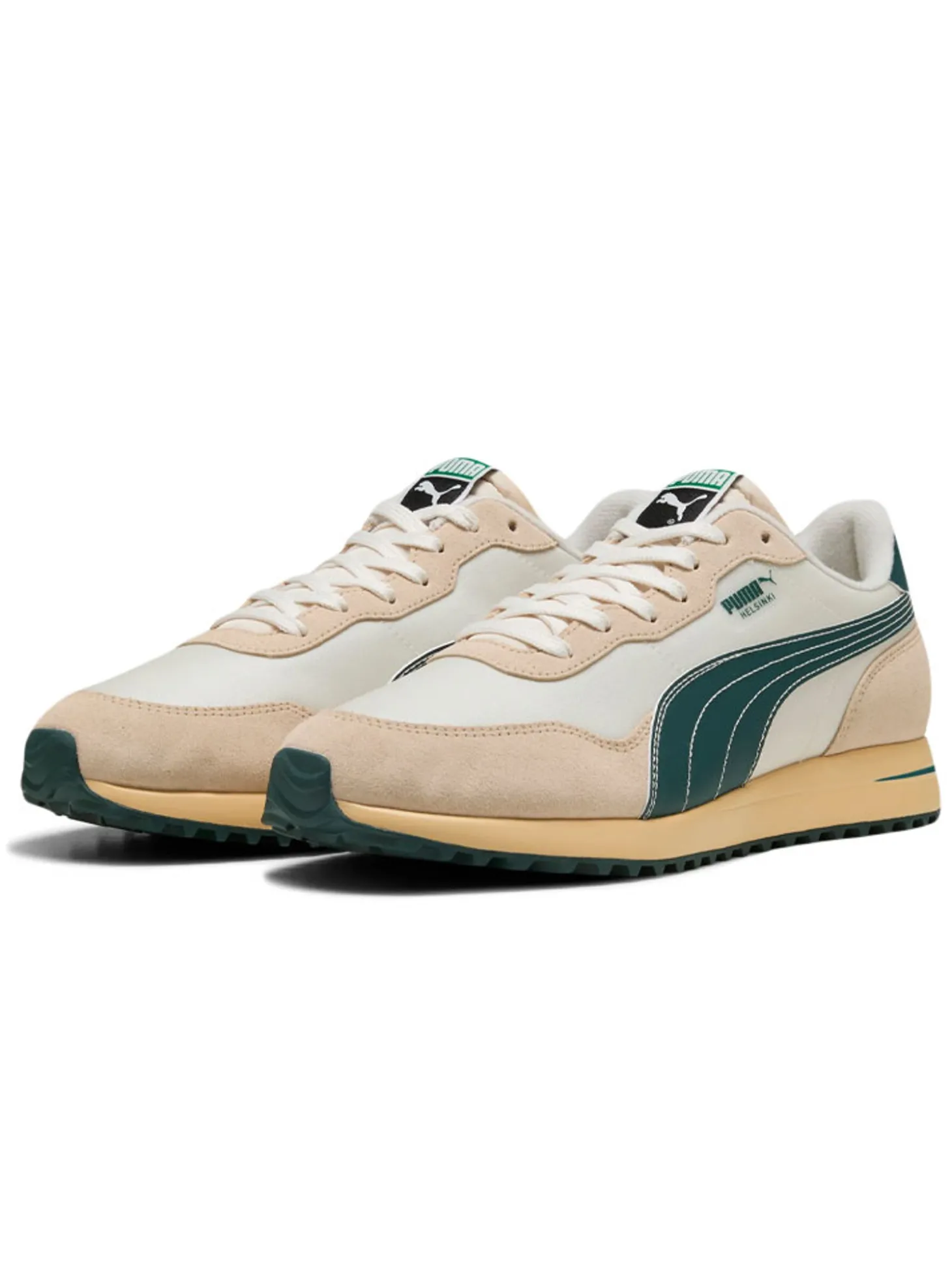 Puma Helsinki G Spikeless Golf Shoes - Frosted Ivory/Green Terrain/Light Straw