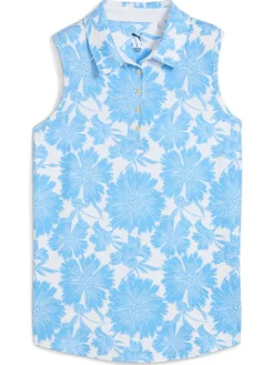 Puma Womens CLOUDSPUN Botanic Golf Polo - White Glow/Team Light Blue